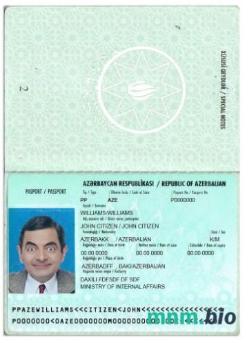 Azerbejdżan paszport Wersja 2 przykład w formacie PSD
